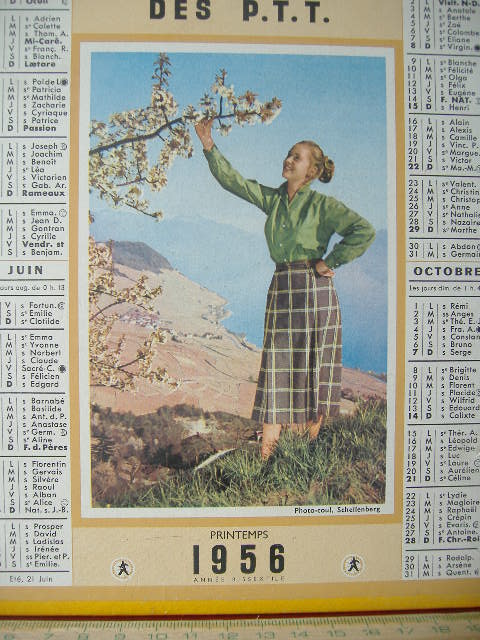 画像: フランスアンティーク　カレンダー　1956年