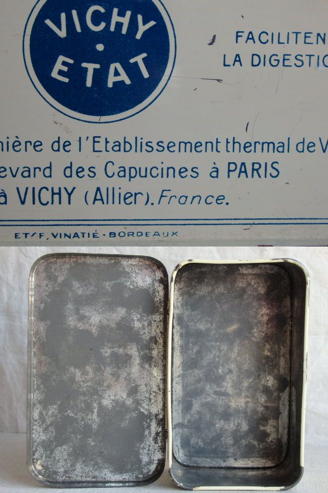 画像: フランスアンティーク  VICHY缶 ティン缶 　PARIS　小物入れ缶ケース 	