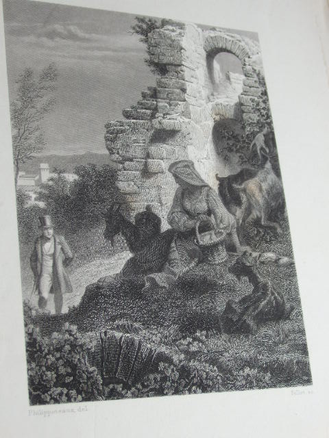 画像:  紙物プリント版画 ヤギと女性 スクラップブッキング 1850年