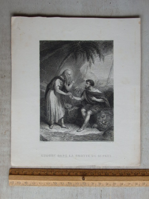 画像1:  紙物プリント版画男二人の集い　スクラップブッキング 1850年